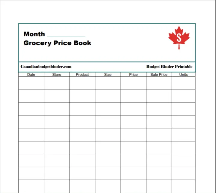 Screen Shot Grocery Comparison Price Book Printable Canadian Budget Binder