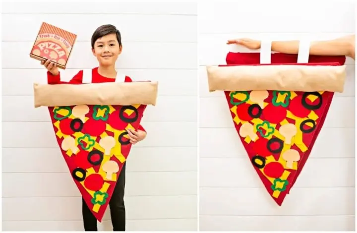 DIY Budget Kids Halloween Costume Pizza Made From Cardboard
