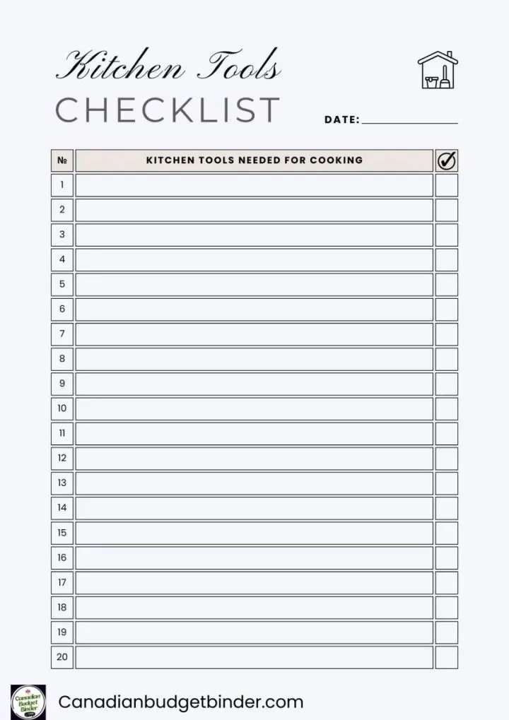 Kitchen Tools Checklist Photo