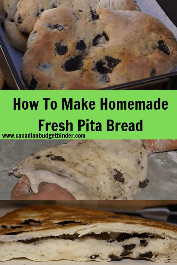 Homemade fresh pita bread with black olives