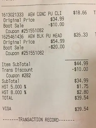 Payless shoes receipt