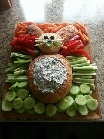 easter appetizers vegetables and dip easter bunny