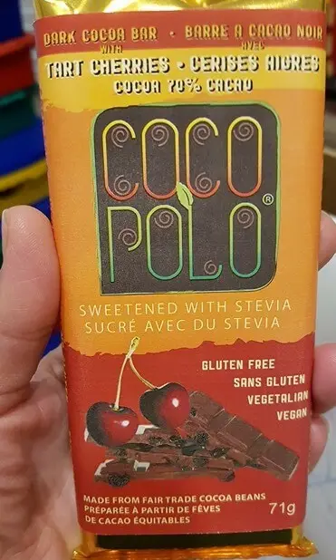 coco polo cherry chocolate bar that is keto-friendly.