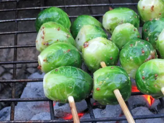 Grilled Campfire Brussels with Whole Grain Mustard