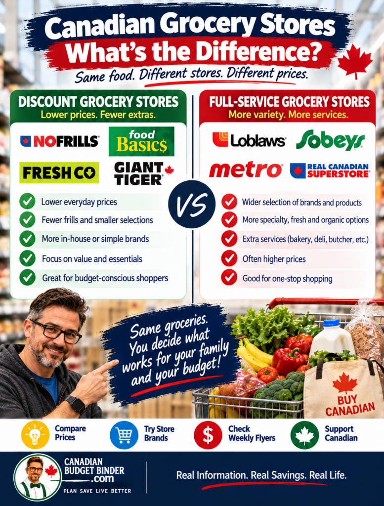 Comparison chart of discount grocery stores vs Full-Service grocery stores in Canada