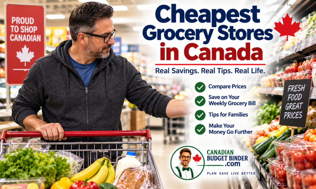 Man comparing prices at the grocery store in Canada