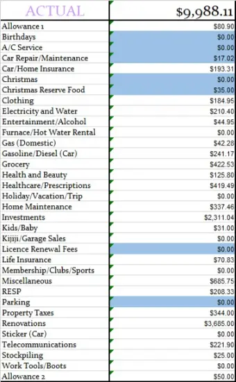 July 2019 Actual Monthly Budget