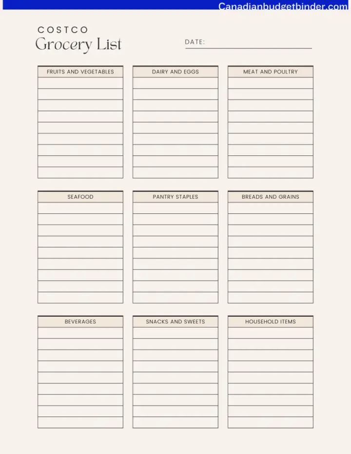 Costco Grocery List Free Printable Canadian Budget Binder