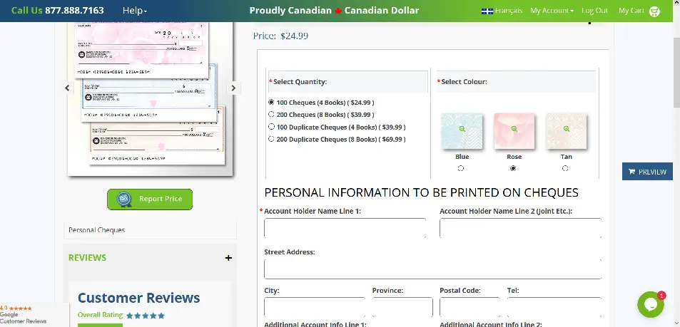 Canadian Personal Cheques