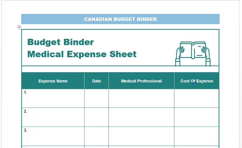 health costs tracking sheet