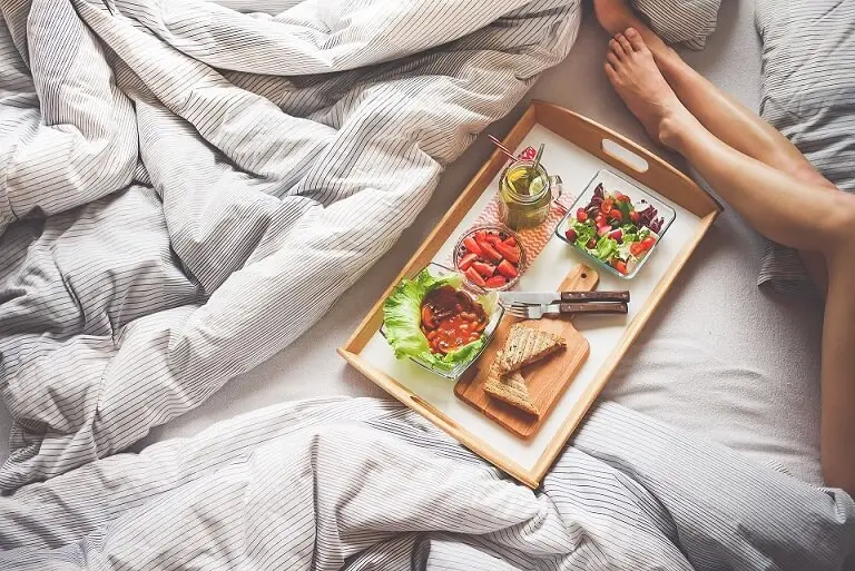 Romantic Valentine's Day breakfast in bed.