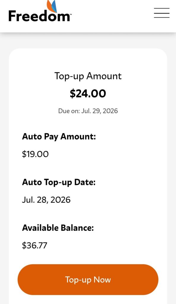 My Freedom Mobile Auto Pay Amount 2020-2026