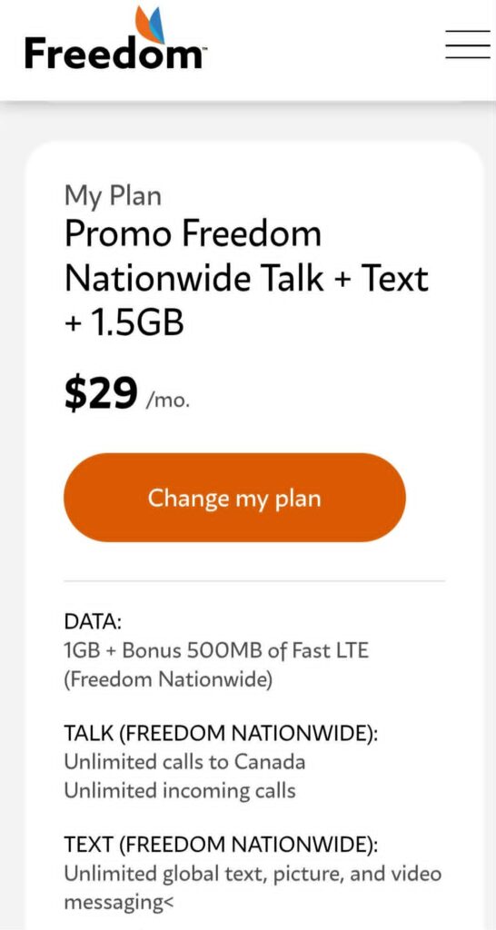 My Original Freedom Mobile Plan