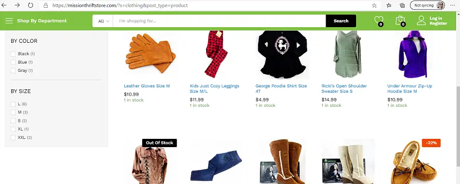 Online thrift shopping