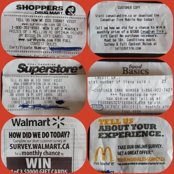Customer Satisfaction Survey On Receipts from Canadian Retailers and Restaurants