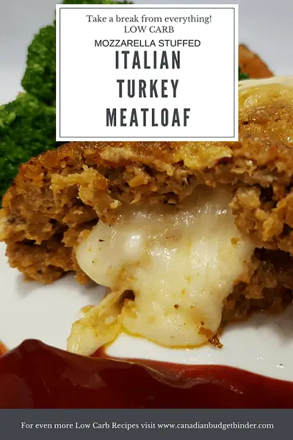 Low Carb Keto Mozzarella Stuffed Turkey Meatloaf with gravy perfect for Father's Day 2021.