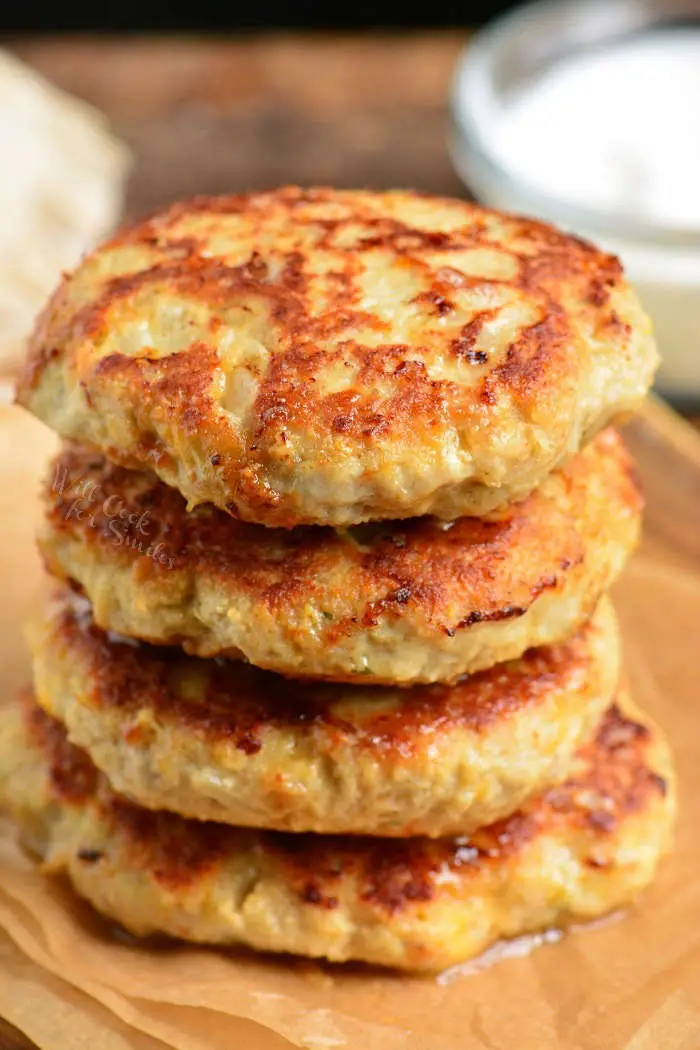 Chicken burgers made with ranch seasoning and cheddar cheese.