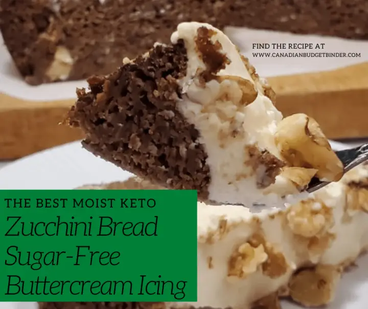 Keto Zucchini bread with sugar-free buttercream frosting and walnuts