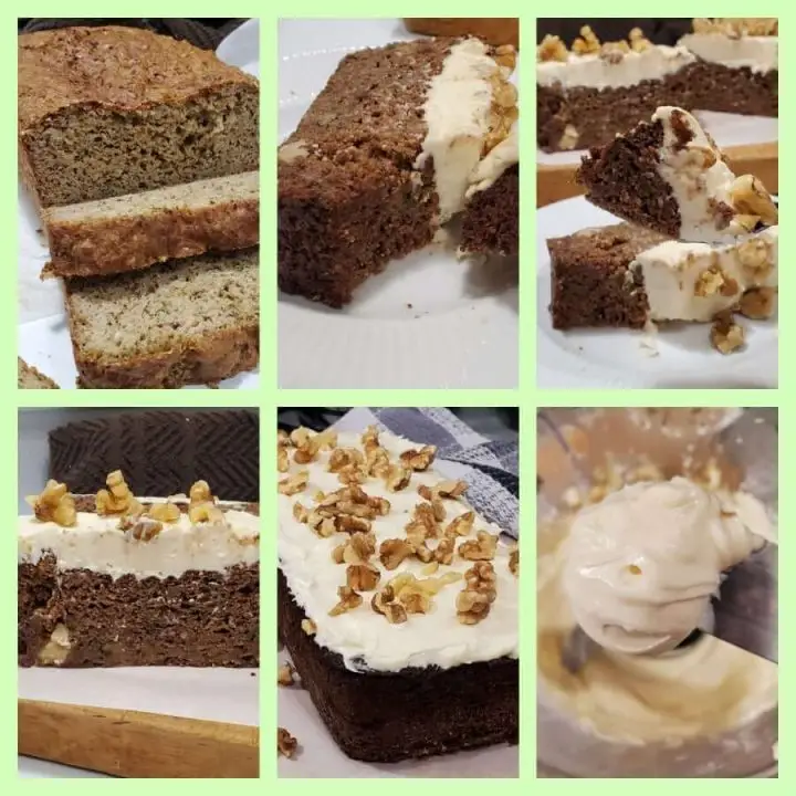 How to make keto zucchini bread with sugar-free buttercream frosting and walnuts.