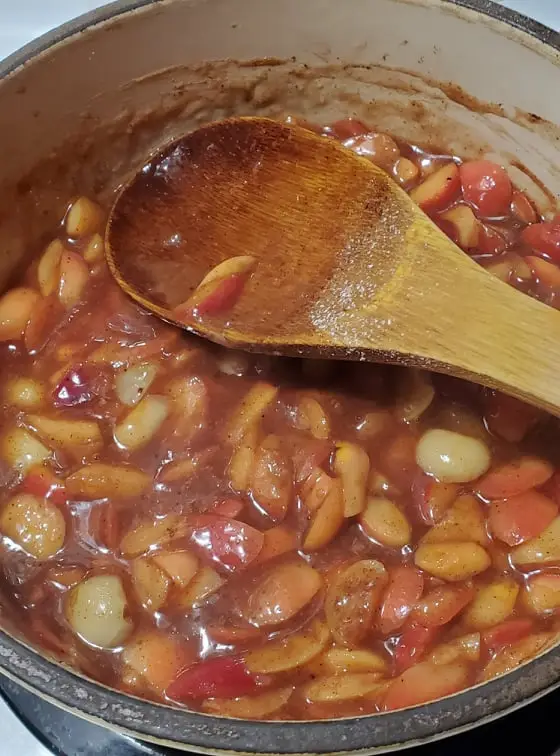 crab apple sauce cooking in a pot