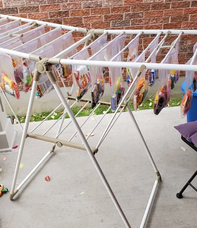 Hand Out Candy By Pinning Baggies On A Drying Rack
