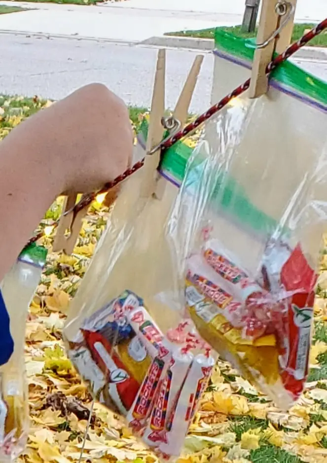 Hanging Halloween Candy On A Laundry Line