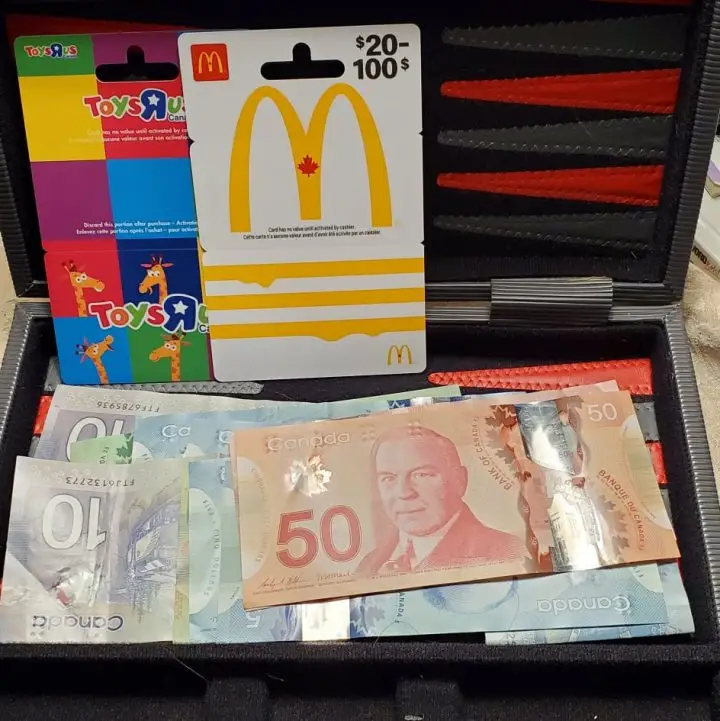 Our son has a money suitcase that we keep in the safe
