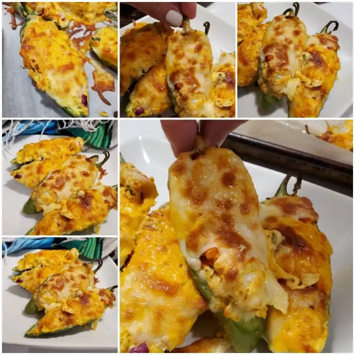 Cheesy baked then broiled jalapeño poppers in the oven until golden brown.