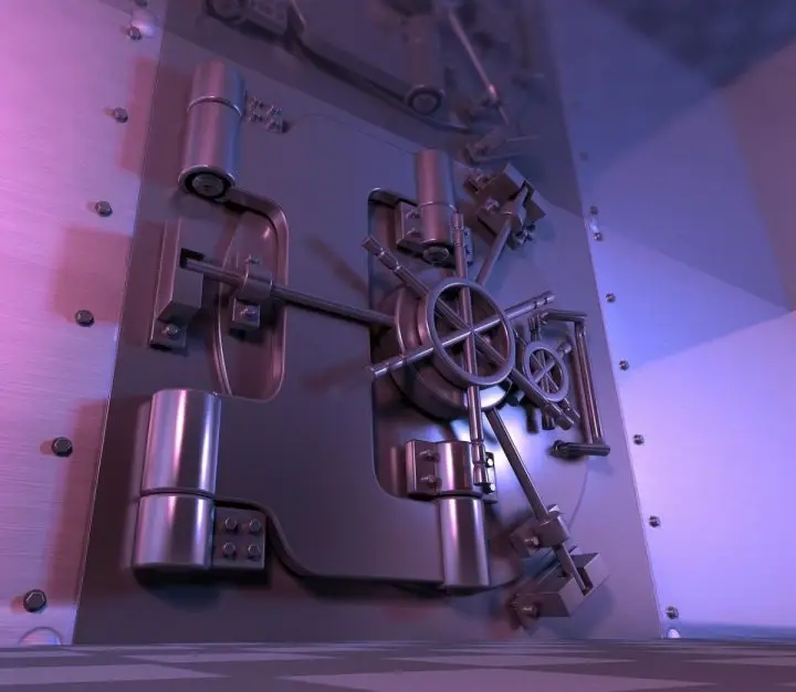 A bank vault where money, jewellery documents, gold, silver or anything of value is kept.