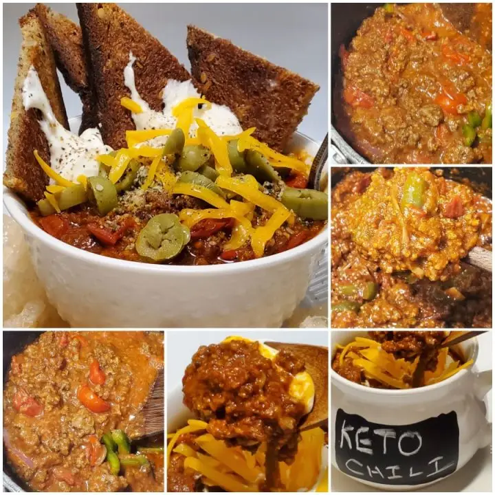 Homemade Keto Chili With Shredded Old Cheddar and Sourcream Toppings