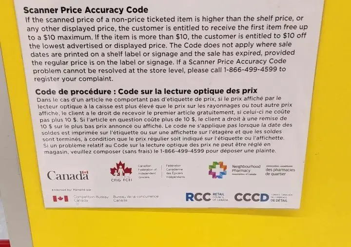 Scanner Price Accuracy Code Ontario Canada