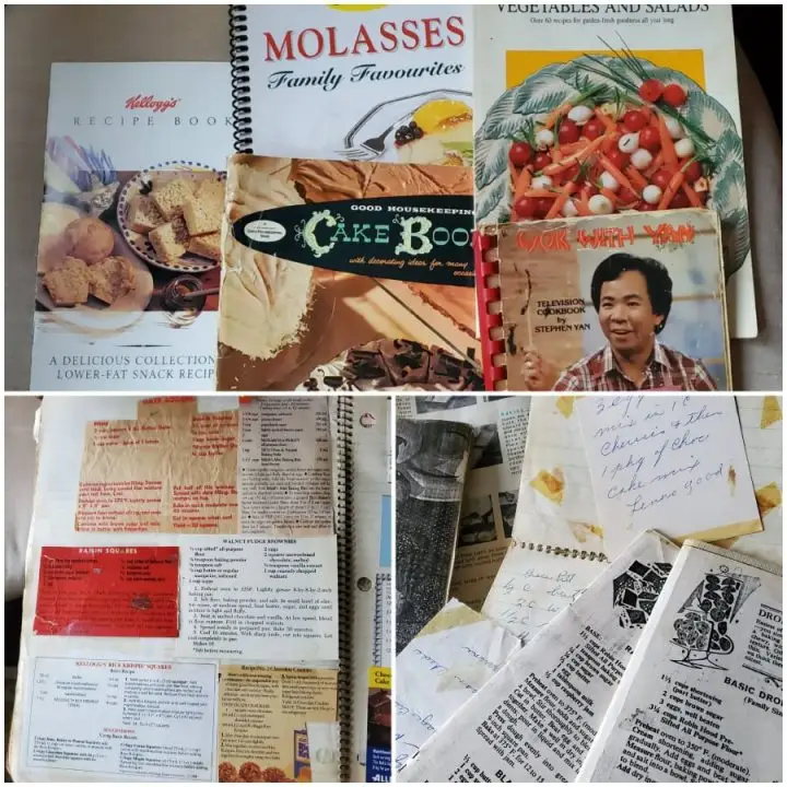 Some of Grandma's Baking Books from 1950's Wok With Yan, Good Housekeeping, Cake Book, Kellogg's Recipe Book