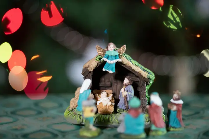 Baby Jesus in the manger with Joseph and Mary