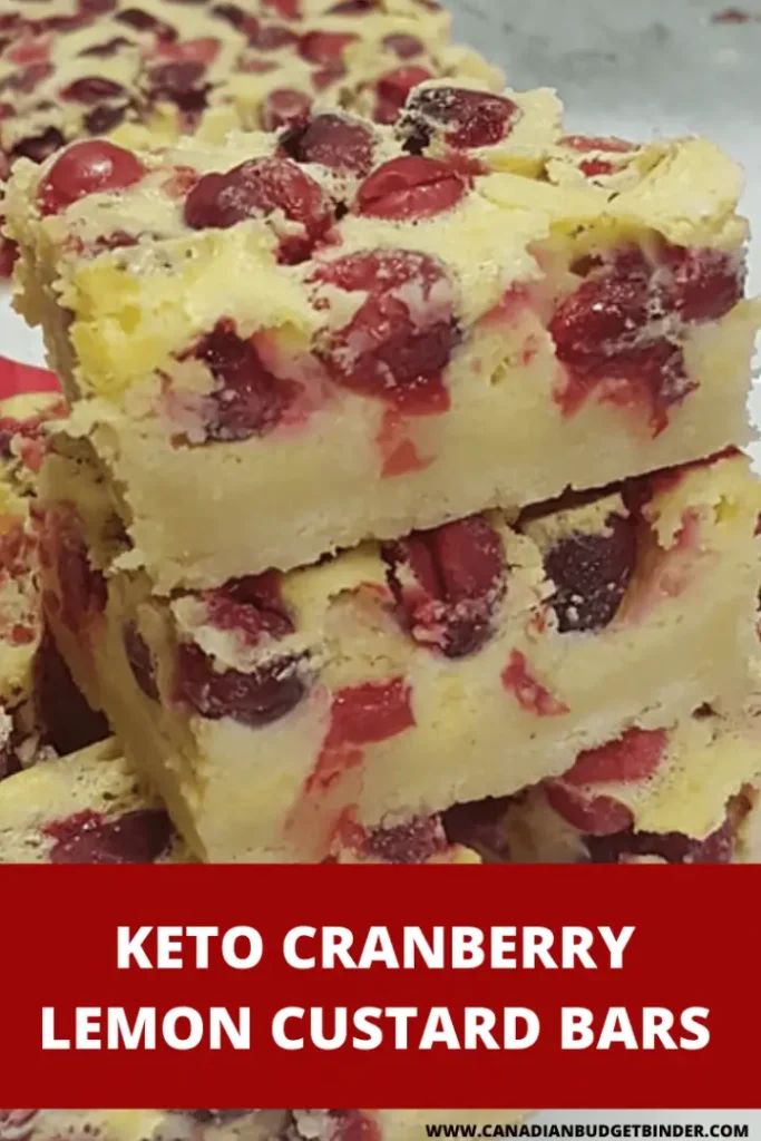 Homemade Keto Custard Bars with Cranberries and lemon custard.
