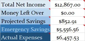 Total Net Income, Savings and Expenses for our November 2021 Budget.