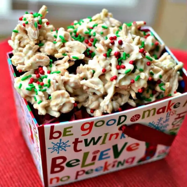 White Chocolate Peanut Holiday Haystack Cookies