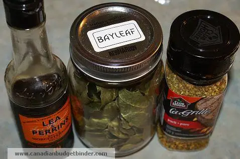Storing spices in 500ml jars in our cupboard labelled