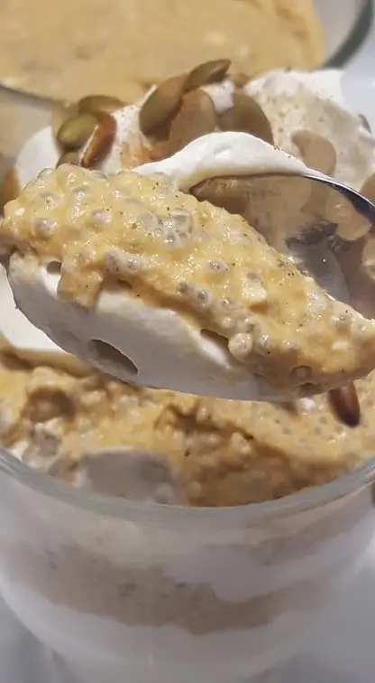 A spoonful of Keto Pumpkin Spice Chia Seed Pudding