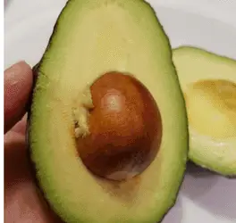 Ripe avocado sliced in half showing the seed. Perfect for avocado toast.