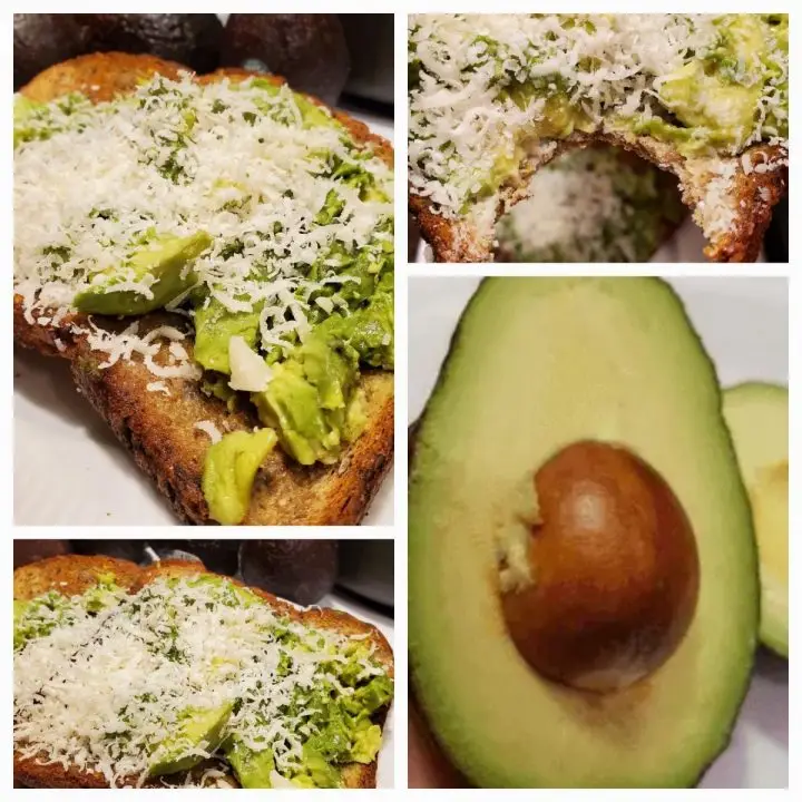 Easy Recipe for keto avocado toast with grated Italian cheese.