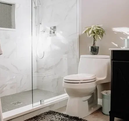 New Bathroom renovations with glass doors. Modern looking bathroom renovation.