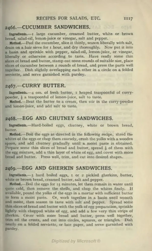 Mrs. Beeton’s Book of Household Management Cucumber Sandwiches Source

