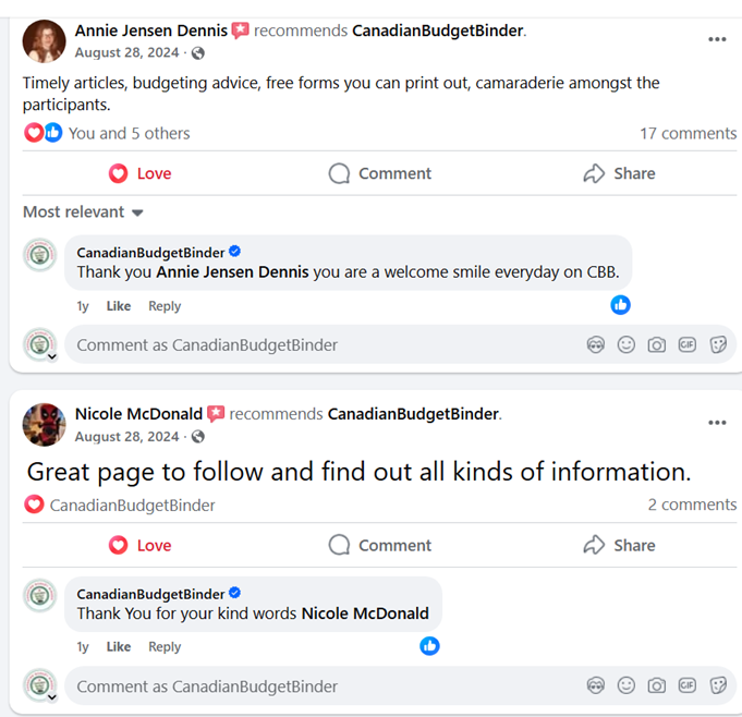 Customer Reviews Canadian Budget Binder Facebook