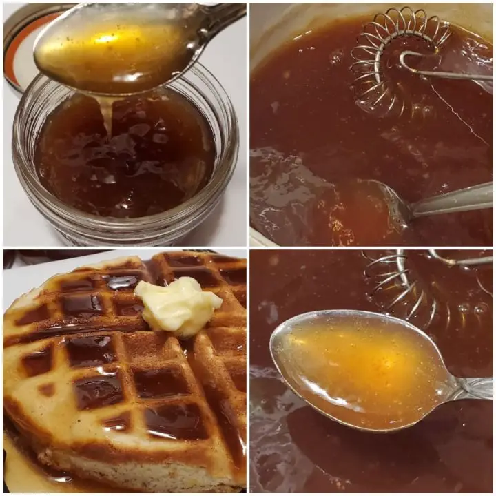 Keto maple syrup with chaffle waffles and butter