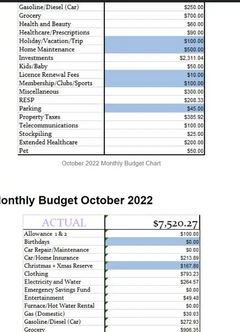 October Grocery Budget for three people