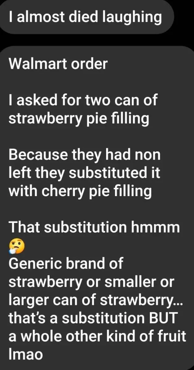 Funny messenger chat about Walmart grocery substitution