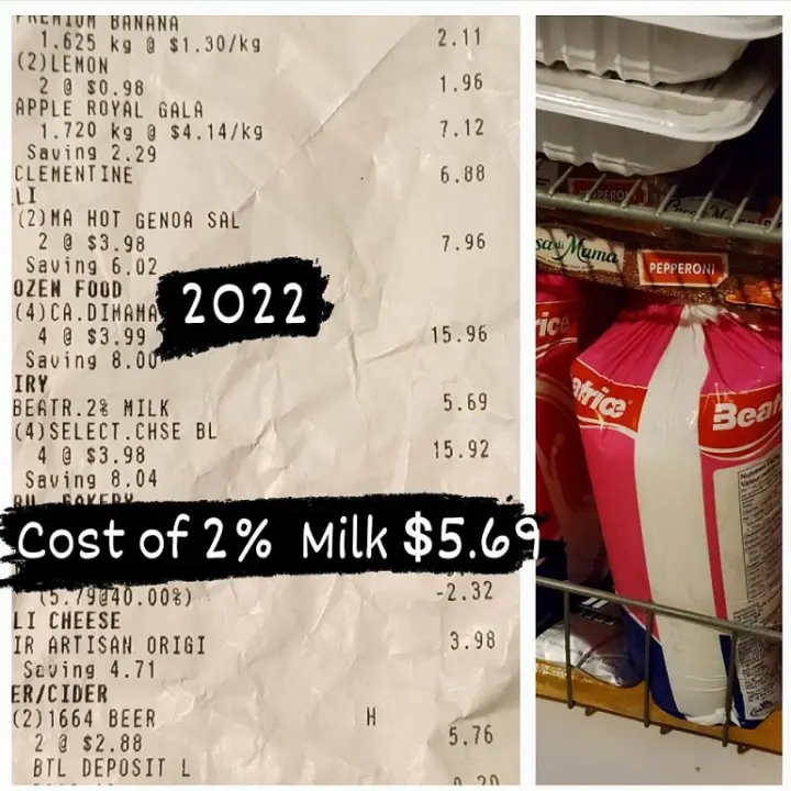 Milk Prices In Ontario for bags of three.