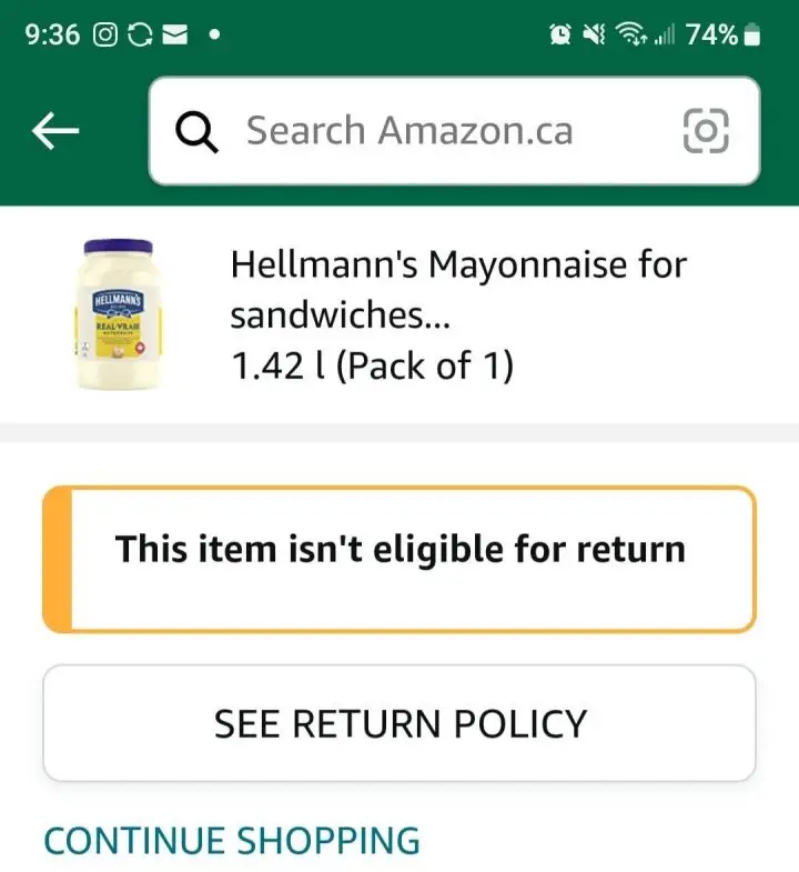 This item is not eligible for return to Amazon Canada.
