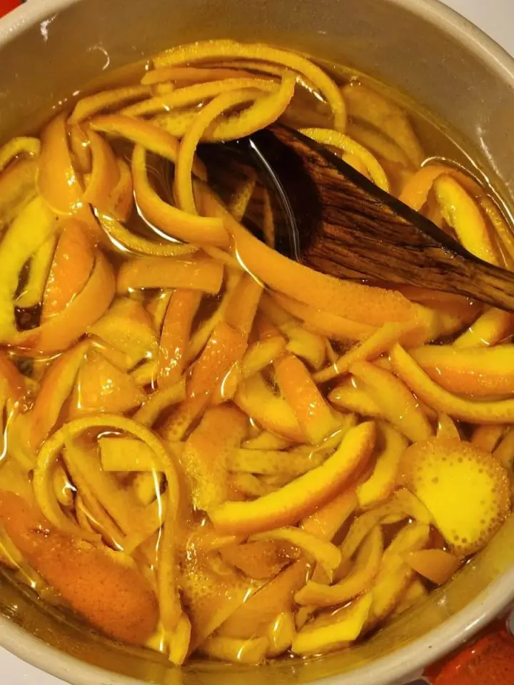 Preparing to cook the candied orange peel
