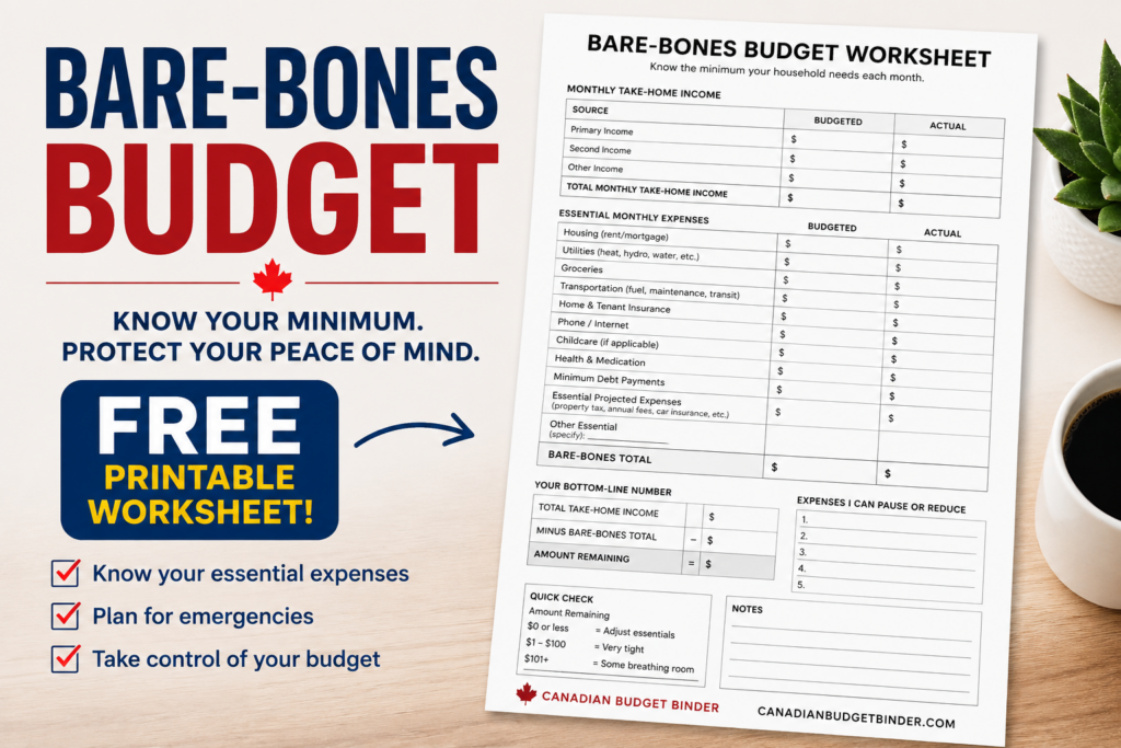 Bare Bones Budget Worksheet- Free Printable Worksheet